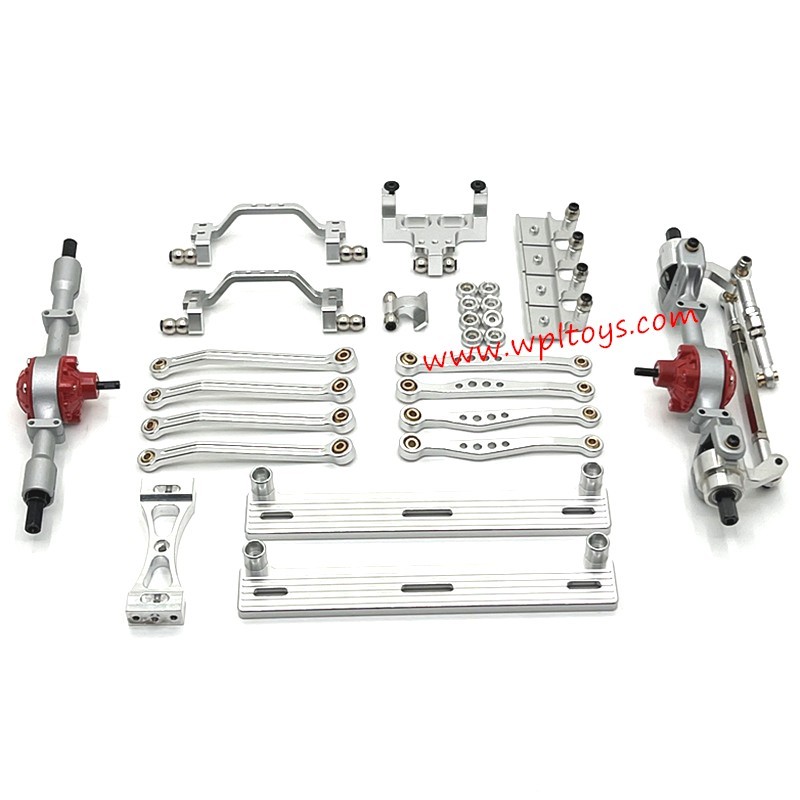 WPL C64 Upgrade Parts Front and Rear Axle Foot Pedals Tie Rods Shock Mounts Servo Mount Set silver