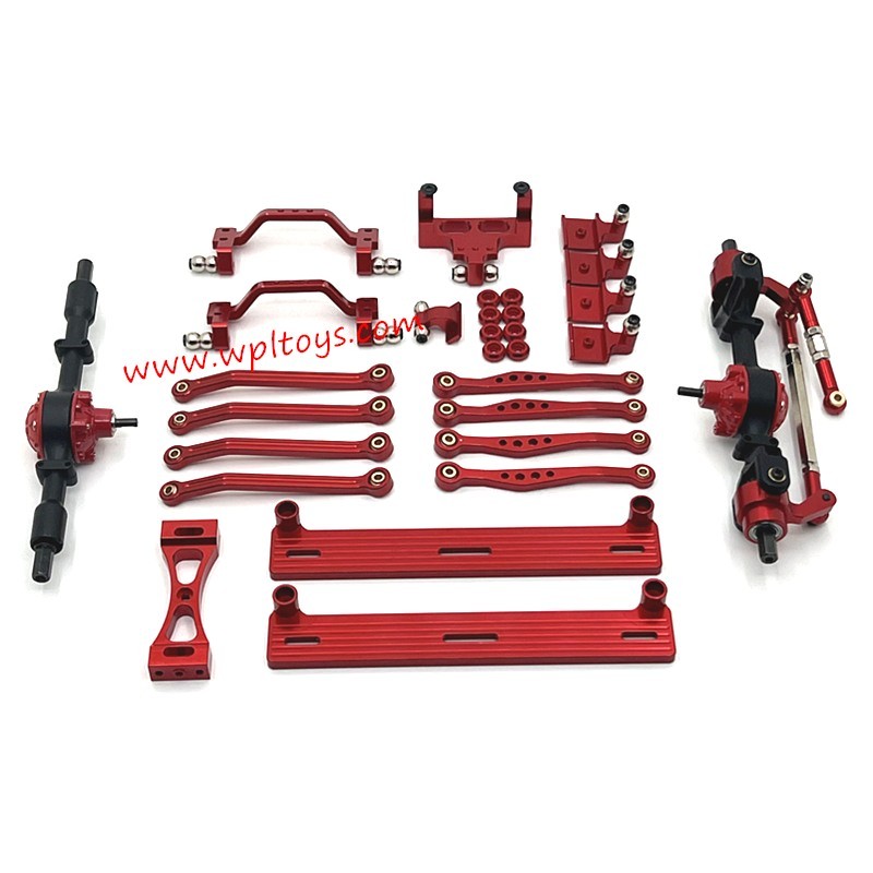 WPL C64 Upgrade Parts Front and Rear Axle Foot Pedals Tie Rods Shock Mounts Servo Mount Set red