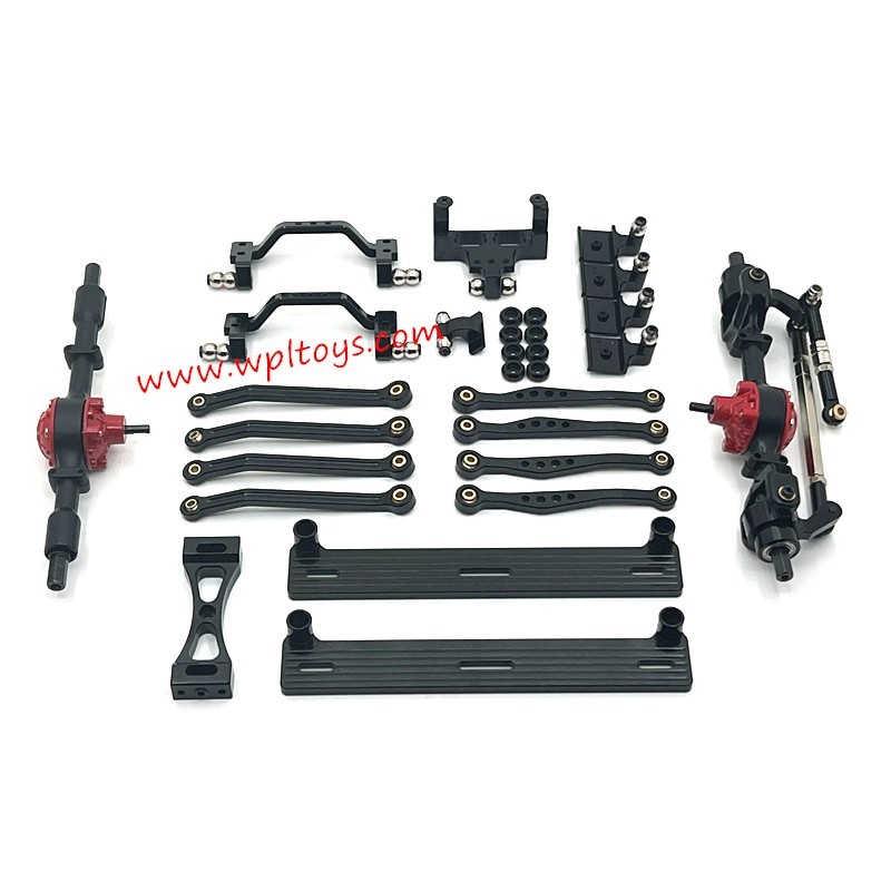 WPL C64 Upgrade Parts Front and Rear Axle Foot Pedals Tie Rods Shock Mounts Servo Mount Set black