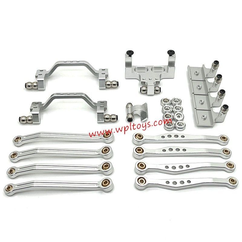 WPL C64 Upgrade Parts Foot Pedal, Tie Rod, Shock Mount, Servo Mount, Tie Rod Holder Silver